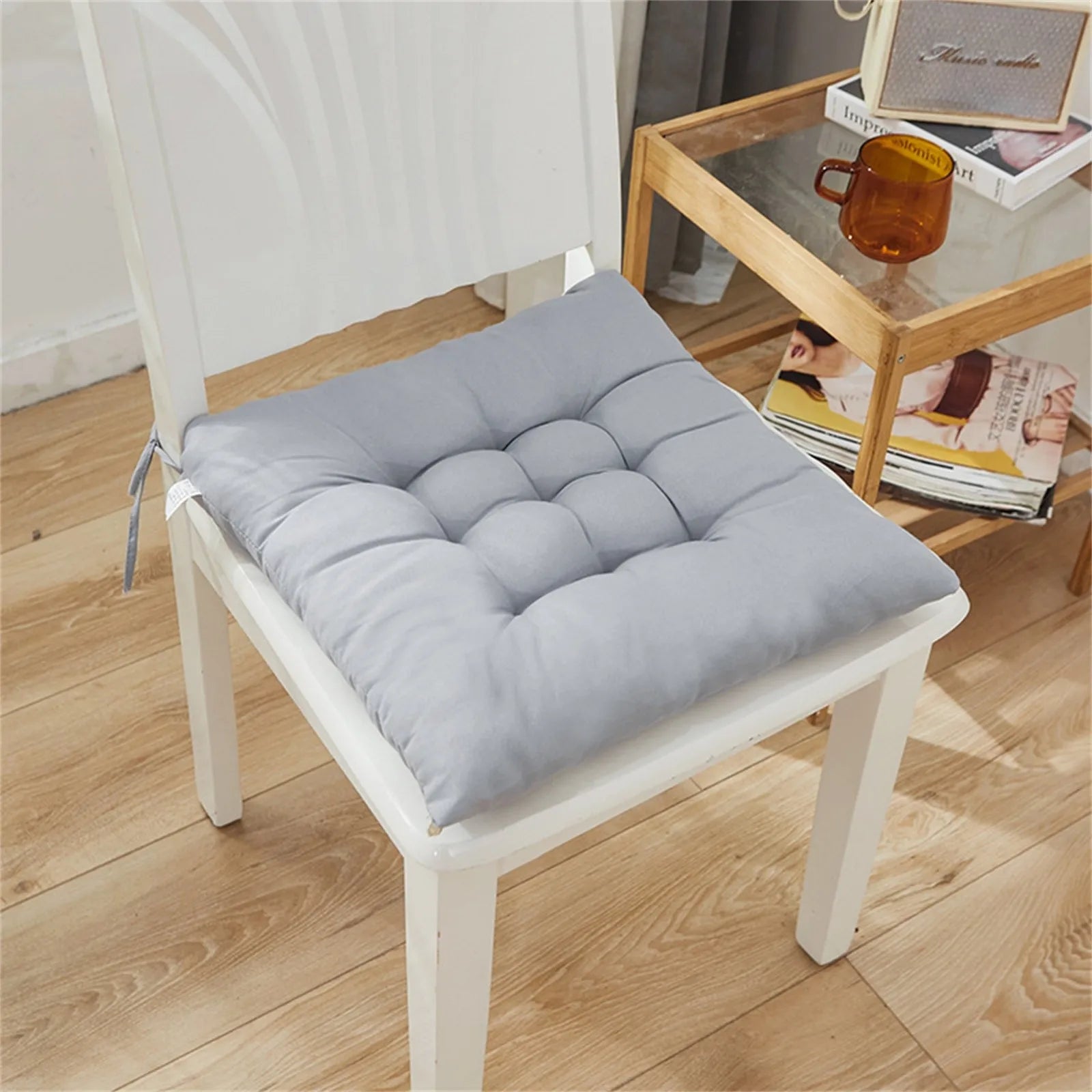 Solid Color Square Chair Soft Comfortable Seat Cushion Tie On Pillow Sofa Chair Decor Seat Cushion Student Chair Pad 40x40cm 쿠션
