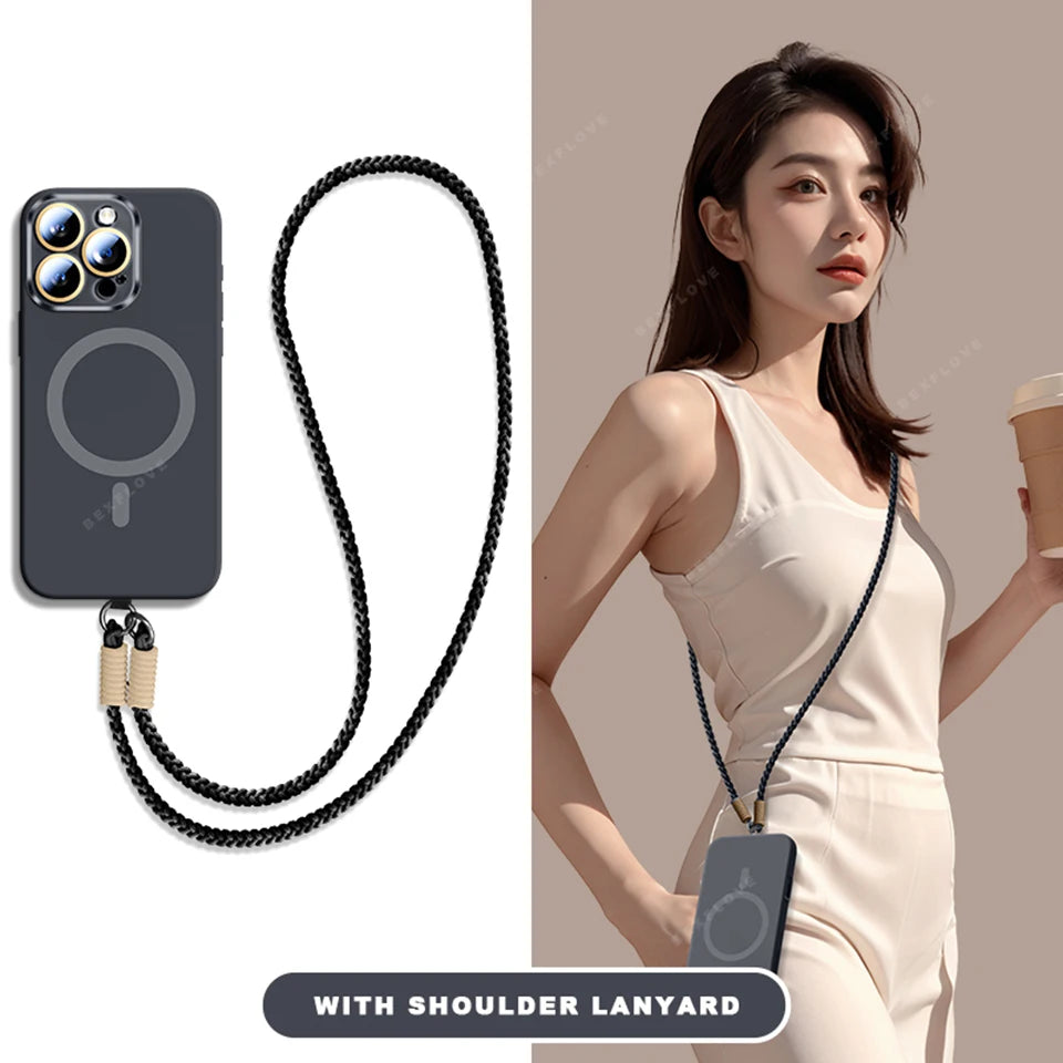 Lanyard Magnetic Phone Case For iPhone 15 14 16 Plus 11 12 13 16 Pro Max Magsafe Liquid Silicone Strap Charge Protector Cover