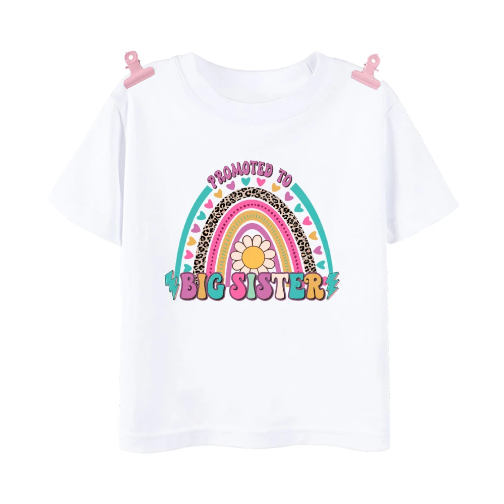 Promoted To Big Sister Printed Baby Announcement Shirt Kids T-Shirt Children Short Sleeve Tops Girls Tee Shirts Summer Clothes