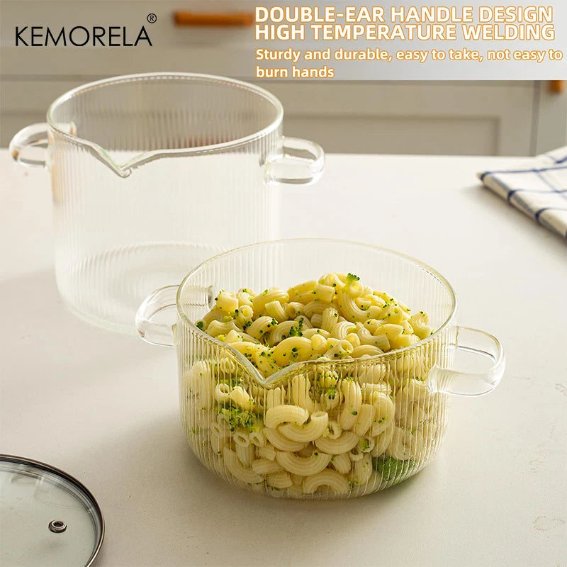 KEMORELA 1/2PCS Cooking Pan Simmer Heat Resistant Clear 1.8/2.3 L Saucepan with Cover Handle Pan with Lid for Pasta Salad Noodle