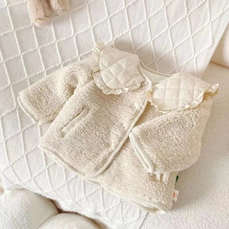 Baby Girls Fluffy Jackets Children's Autumn Padded Coats Toddler Turn-down Thick Outerwear Princess Winter Warm Clothing 1-6Y