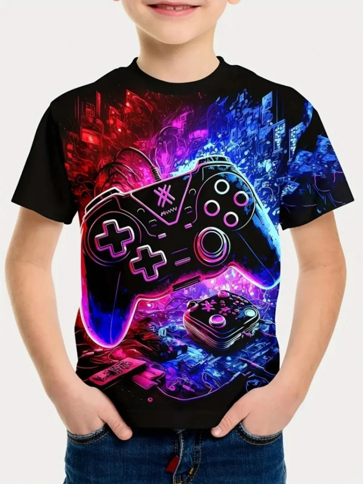 Casual Game Pattern Children's T-Shirt Boy Tops Baby Summer Short Sleeve Clothes Kids 3-12 Years Tees Novelty Children T-Shirt
