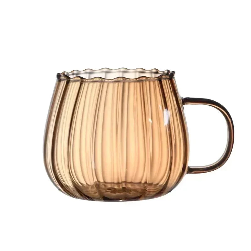 Creative Coffee Cup High Borosilicate Glass Mug Striped Water Cups Afternoon Tea Cup with Handle Office Household Glassware Gift