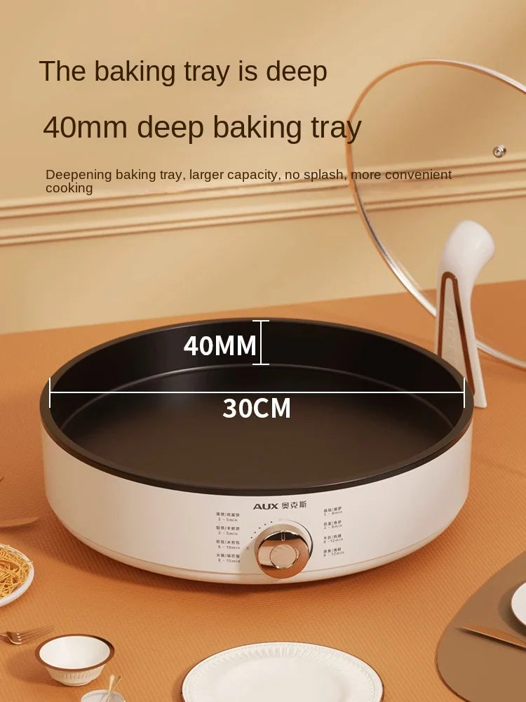 220V Deep Non-Stick Electric Skillets with Automatic Pancake Maker Pizza Baking Pan for Home Cooking Multi Cooker
