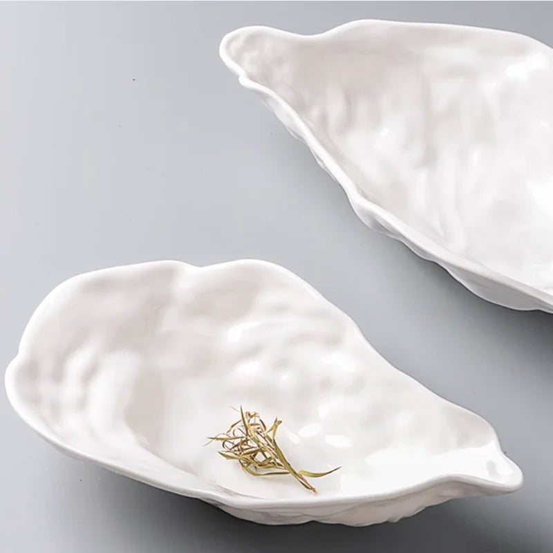 Solid Color Ceramic Oyster Plate, Tableware, Irregular Oyster Shell Salad Bowl, Restaurant Dish, Hotel Seafood Sashimi Plate