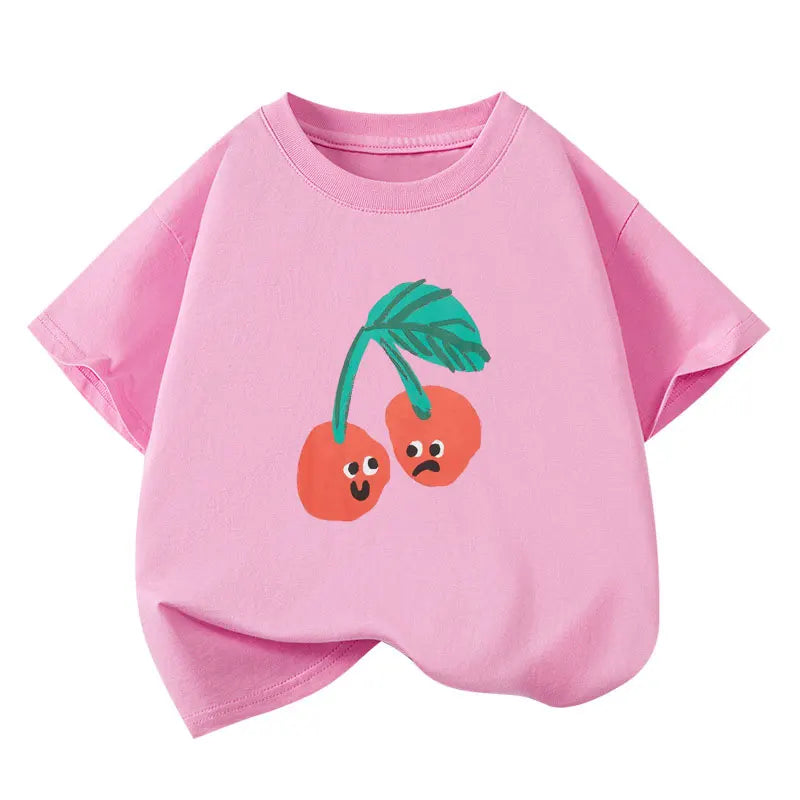 Girls T-shirts 2025 Summer Short-sleeve Tops for Kids Candy Color Boys Tees Children School Shirts Cotton Teenager Outfits 1-12T