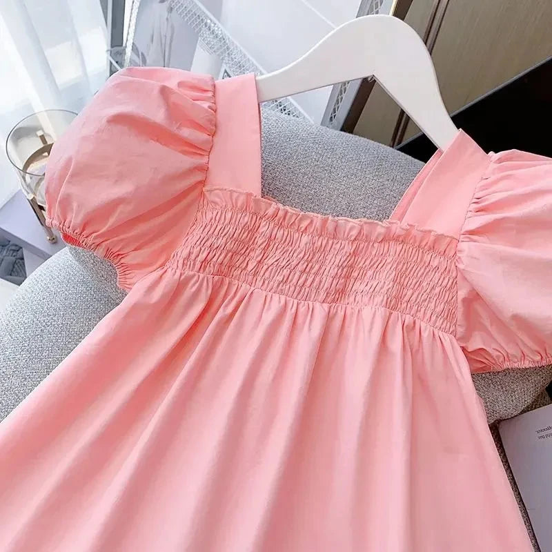 Girls Princess Dress Summer Baby Puff Sleeves Elegant Dress Children Flowers Frock Kids Birthday Party Clothing 1-9 Years Old
