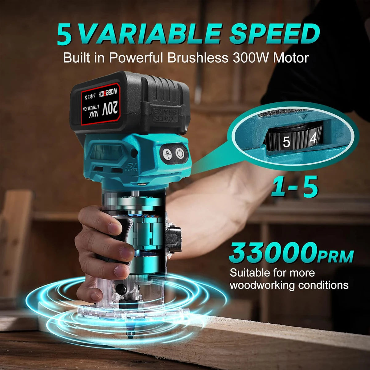 Brushless Cordless Milling Engraving Slotting Machine Speed ​​Adjustment Woodworking Trimming Machine Wood Router Tool for Makita