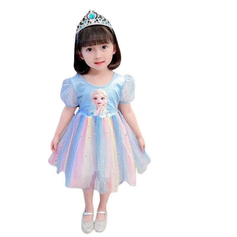 New Disney Frozen Elsa Anna Princess Summer Girls Dress for Children Girl clothes Short Sleeve Ball Gown Carnival Party Dresses