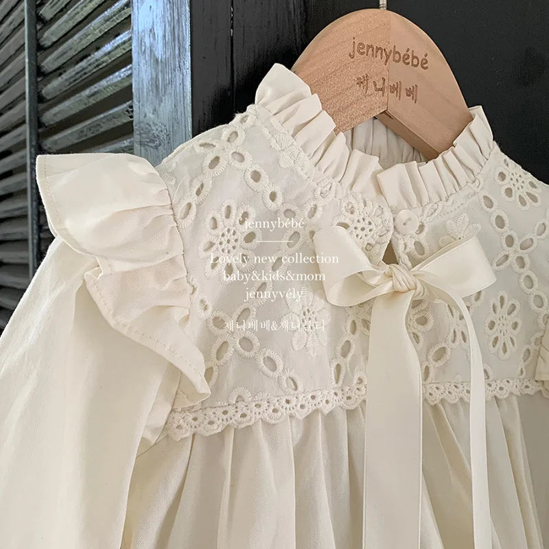 2024 New Spring 0-24M Children Clothes Korean Style Climbing Suit Long Sleeved Cotton Lace Splicing Toddler Baby Girl Romper