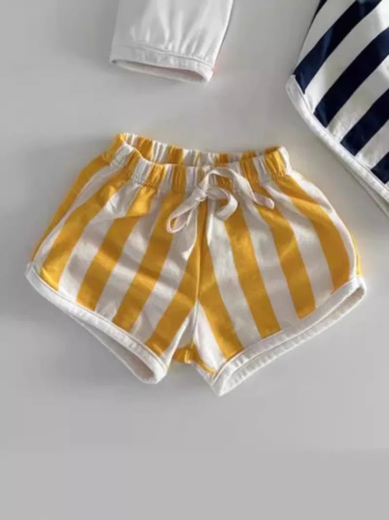 2025 Summer New Baby Cotton Shorts Candy Color Infant Boy Girl Striped Beach Shorts Toddler Casual Versatile Holiday Clothes