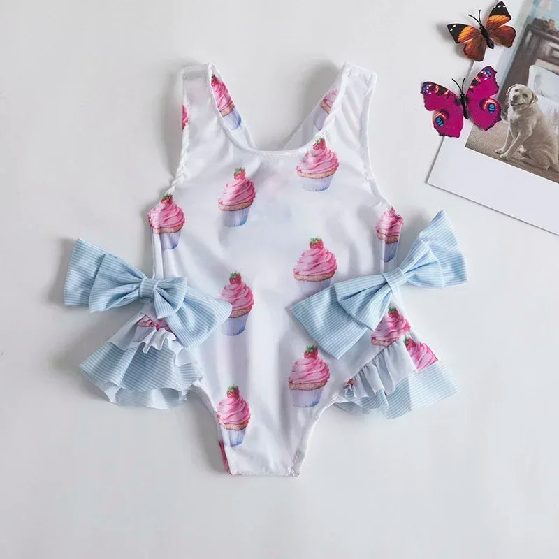 2024 New One-Piece Swimsuit Baby Girl Backless Flower Bikini Beach Holiday Swimming Bathing Suit Children Kids 1-5 Year Swimwear