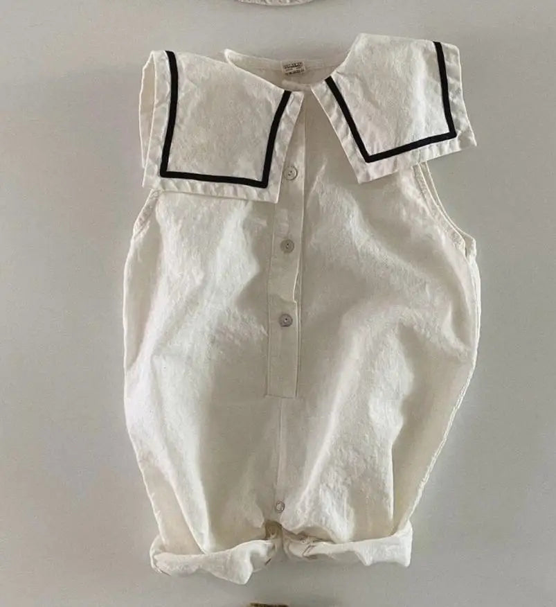 2025 Summer New Baby Boy Sleeveless Sailor Collar Romper Newborn Girl Navy Collar Jumpsuit Infant Toddler Loose Casual Clothes