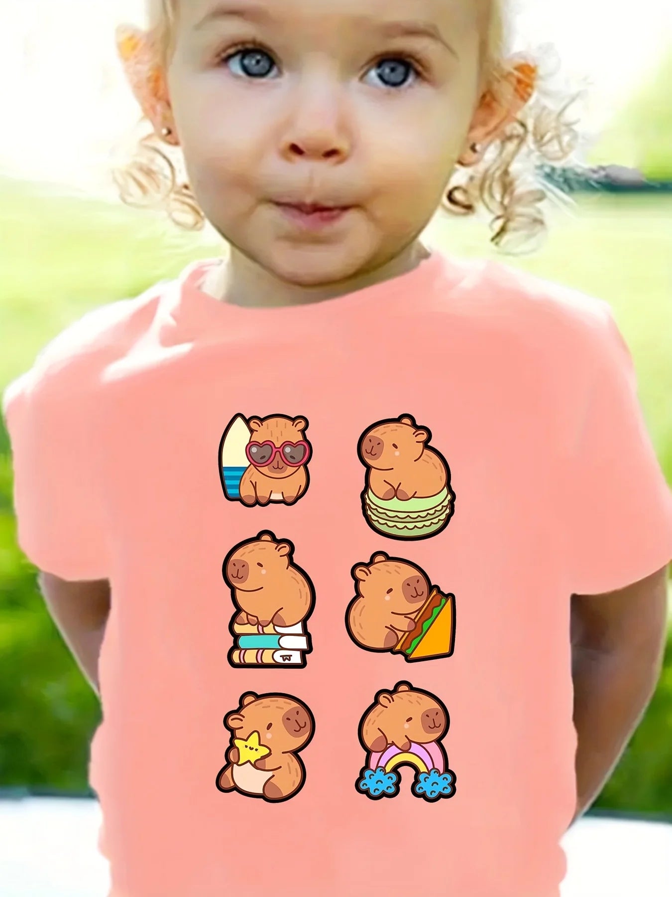 Cute Capybara Print Girls Summer Clothes Crew Neck T-Shirts for Girls Short Sleeve Tee 2025 Kids Clothes T-Shirts Girl Clothing