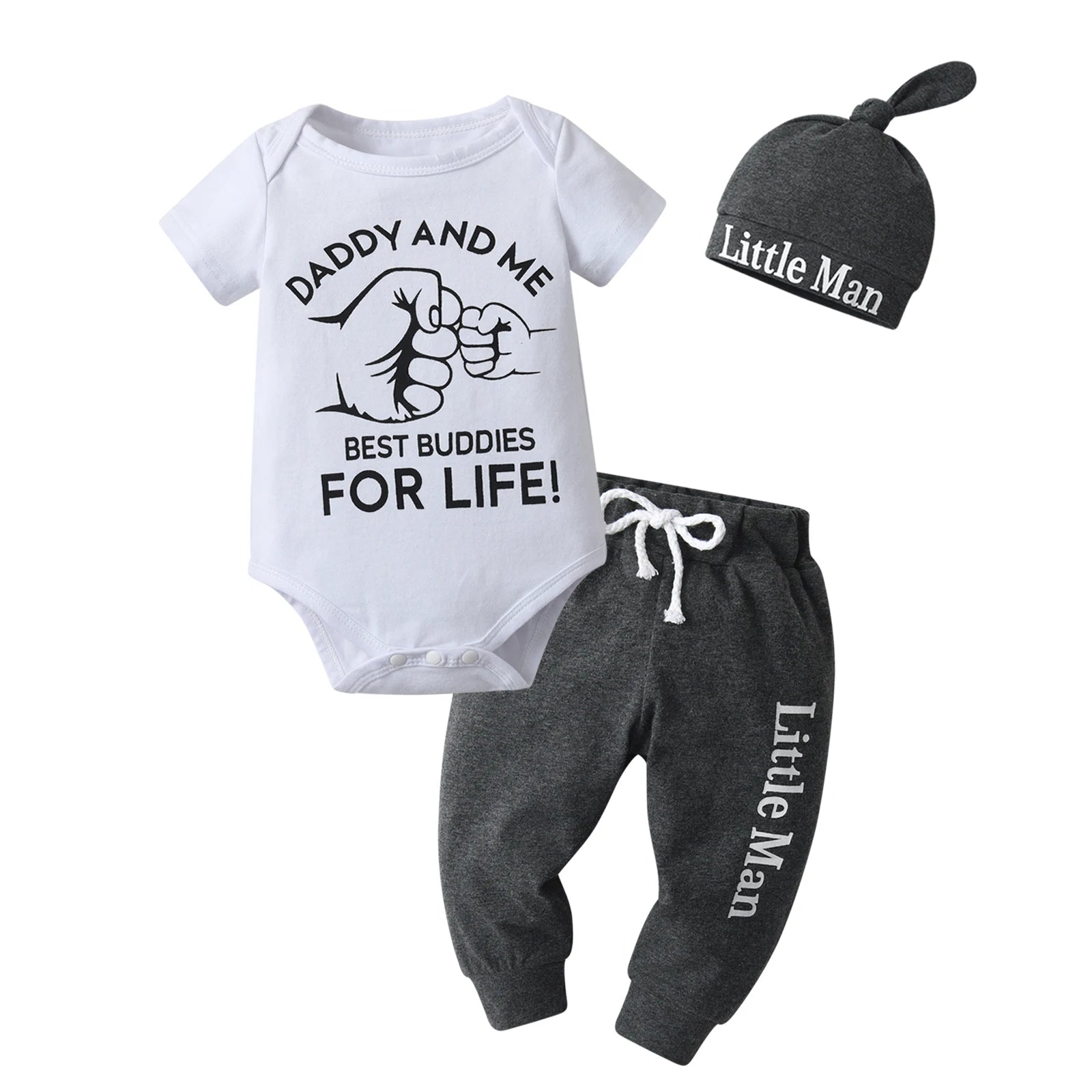 New Summer Newborn infant Baby Boy Fashion Clothes Set Patchwork Short Sleeve Romper Top and Long Pants with Hat 3PCS Outfit