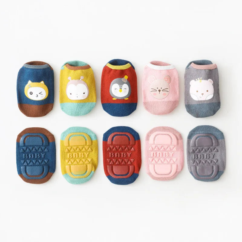 5Pairs/lot 2024 New 0-5Years Anti-slip Non Skid Ankle Socks With Grips For Baby Toddler Kids Boys Girls All Seasons Cotton Socks