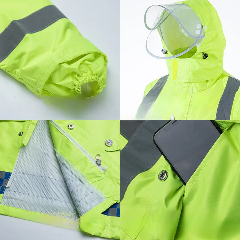 Raincoat and Rain Pants Suit for Men Thickened Full-body Rainproof Clothing for Traffic Duty Sanitation Workers