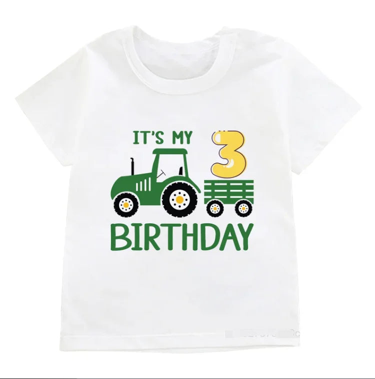 Funny Birthday Boys Girls Cool Farm Tractor Printed Clothes Children Happy Party Gifts Baby Short Sleeved Tops