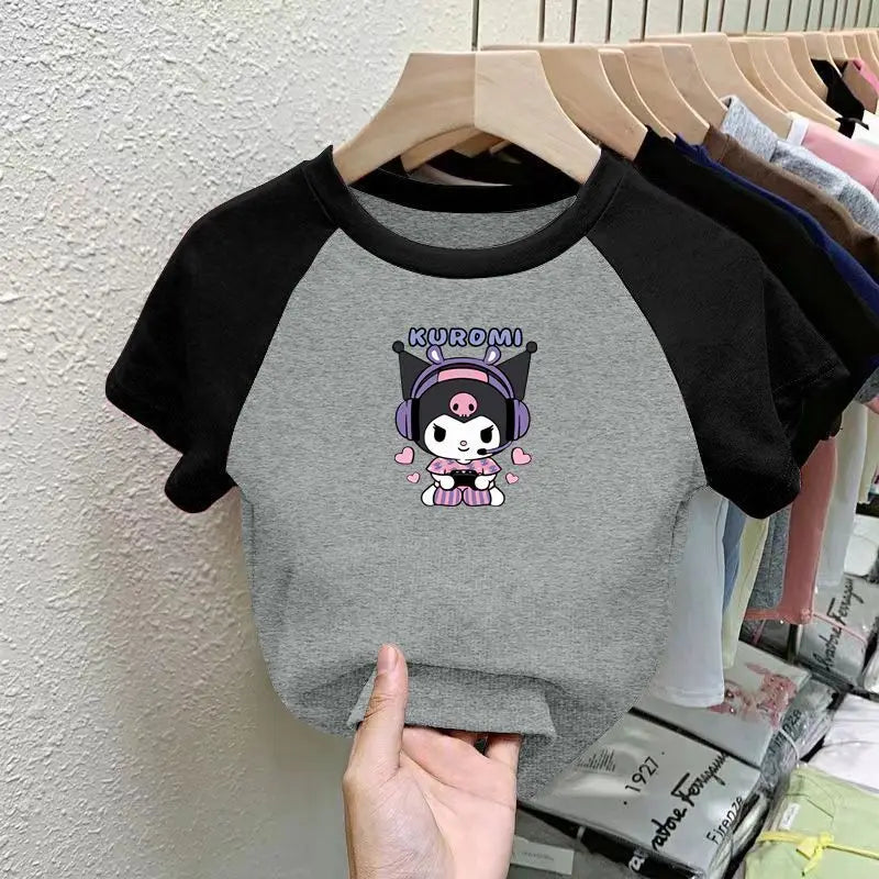 Kawaii Girls Short Sleeve T-shirt Summer Girls Baby Children Cute Cartoon Anime Character Kulomi Children Sweet Print Wholesale