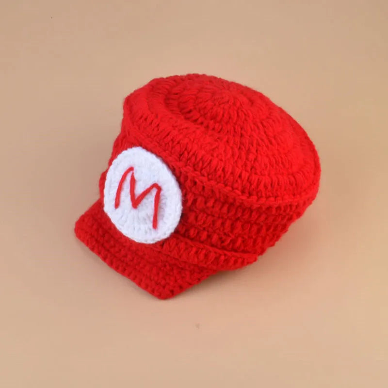 Super Bros Crochet Newborn Baby Photo Props Infant Beanie Hat&amp;Diaper Cover Set Knitted Cartoon Boy Photo Costume H252