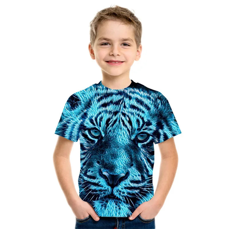 Children's T-Shirt Animal Lion 3D Printed Short Sleeve Tee Fashion Tops Round Neck Kids Clothes T-Shirt for a Boy Girl Clothes
