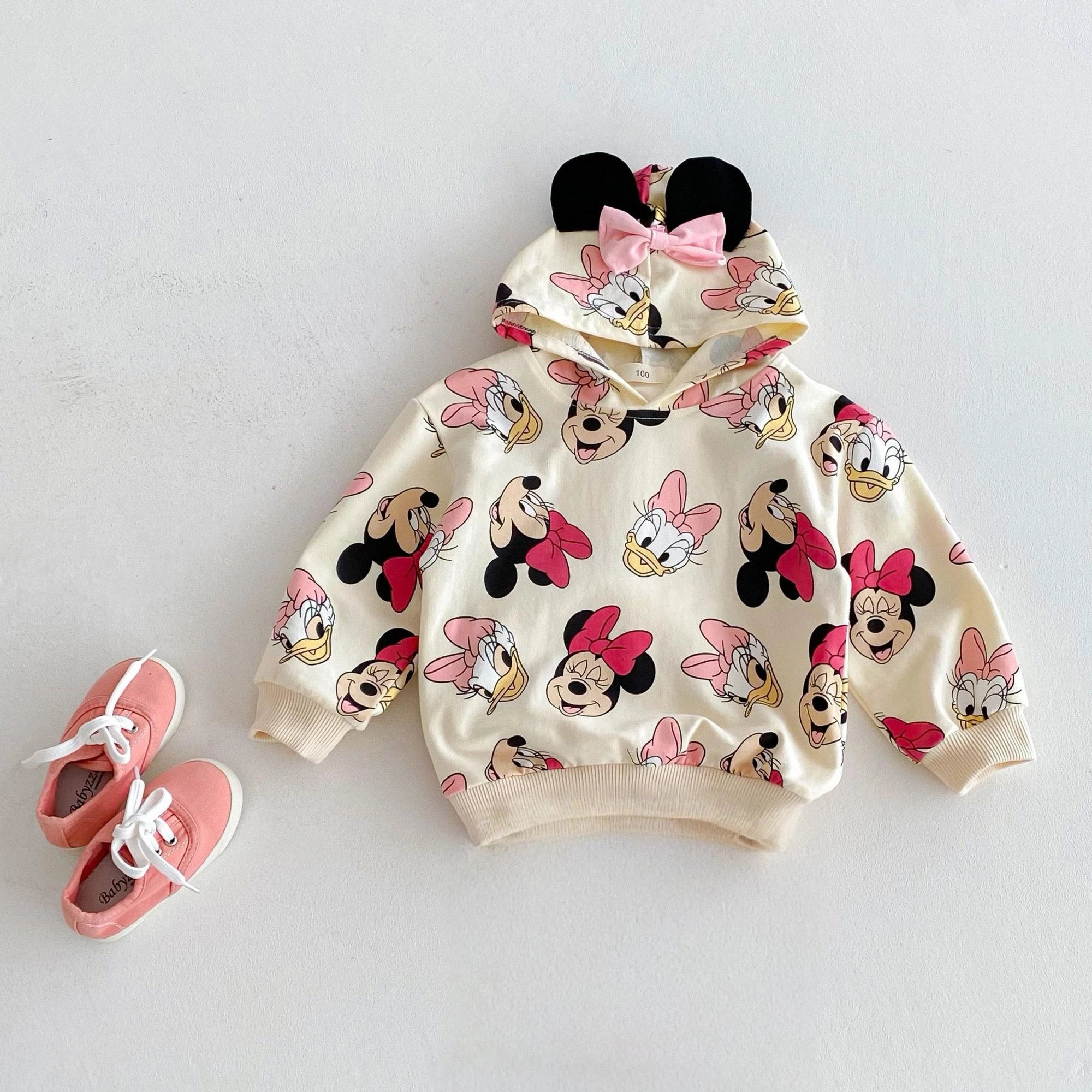 Disney Minnie Mickey Autumn Hoodies Children's Clothes Long Sleeve Hooded Tops Loose Fashion Cartoon Girl Boy Sweatshirt 0-6 Age