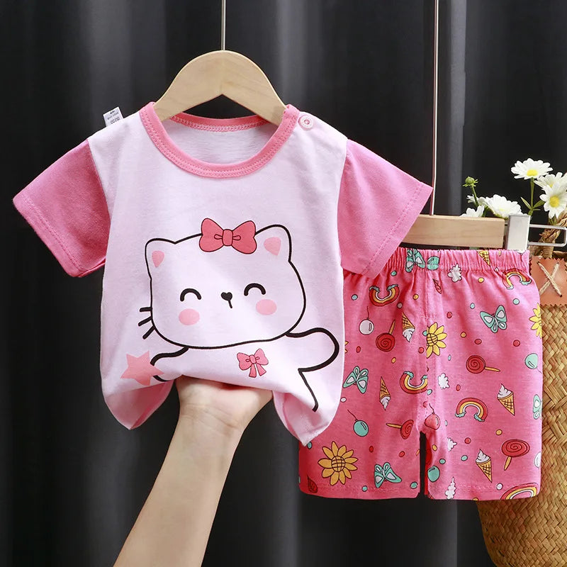 Summer Baby Girl clothes Set Cartoon short sleeve cotton girls Outfits for 0-3year Kids Clothes
