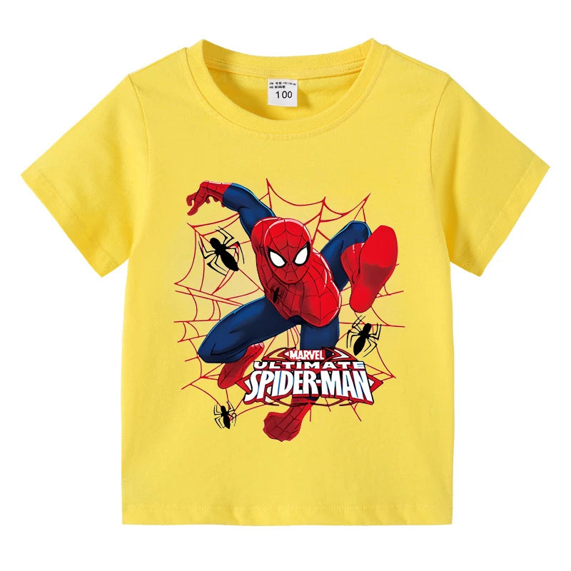 Disney Boys Spider-Man Printed T Shirt Kids Streetwear Short Sleeve Children's Tshirts Summer Boys Clothing T-shirt Tops