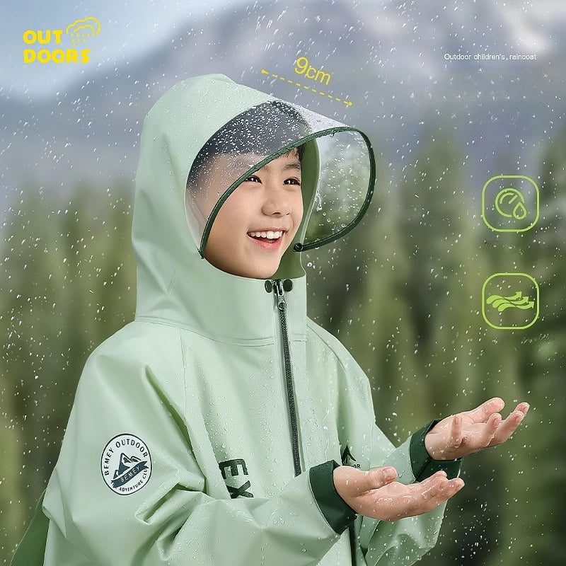 Children's Full Body Raincoat, Boys' and Girls' Primary School Students, Zipper Closure, PEVA, Anti-Heavy Rain, Schoolbag Space Raincoat