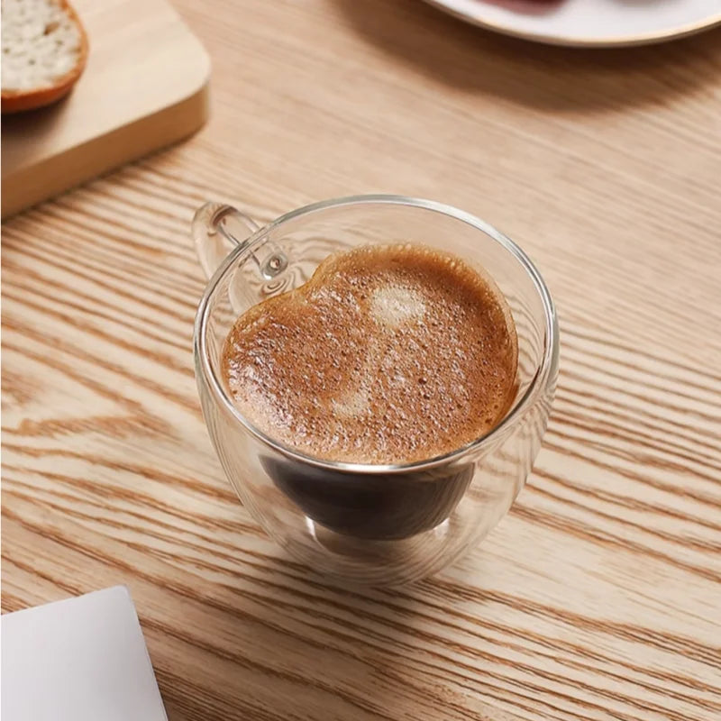 240ml High Borosilicate Valentine's Day Couple Glass Cup with Insulation and Heat Resistance Heart-shaped Double-layer Glass Cup