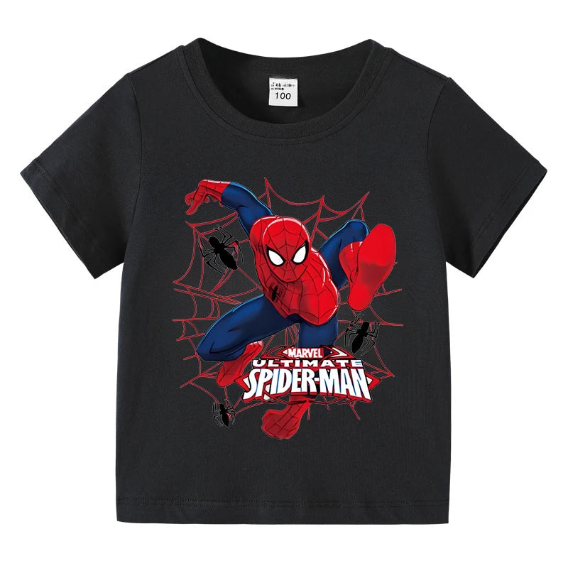 Disney Boys Spider-Man Printed T Shirt Kids Streetwear Short Sleeve Children's Tshirts Summer Boys Clothing T-shirt Tops