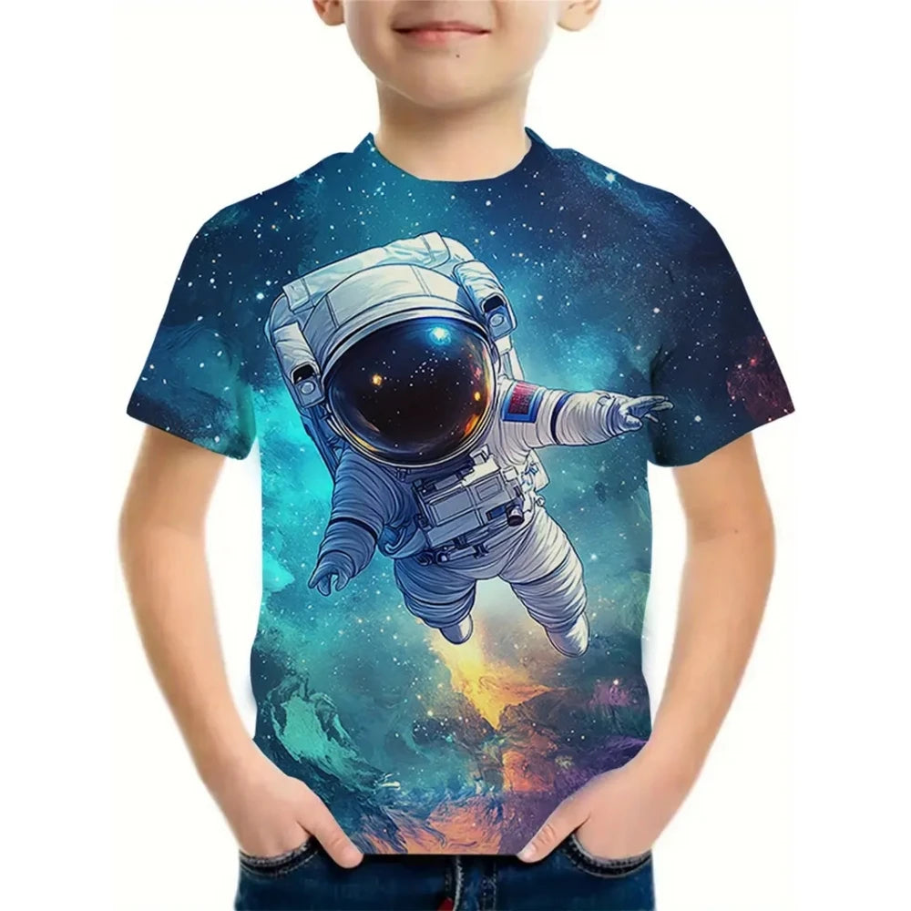 Boys Kids Clothes Stylish Cartoon Space Astronaut Graphic T Shirts Boys Girls Summer Short Sleeve Outdoor Clothes for Children