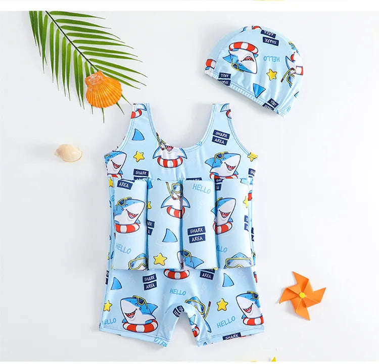 Children's Buoyancy Swimsuit One-piece Swimsuit for Kids Floating Rash Guards Cartoon Print Girls Boys Swimwear Swimming Clothes