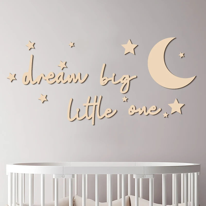Dream Big Little One Wall Sticker Wall Art Wooden Sign for Baby Nursery Kids Room Inspirational Motivational Wooden Craft