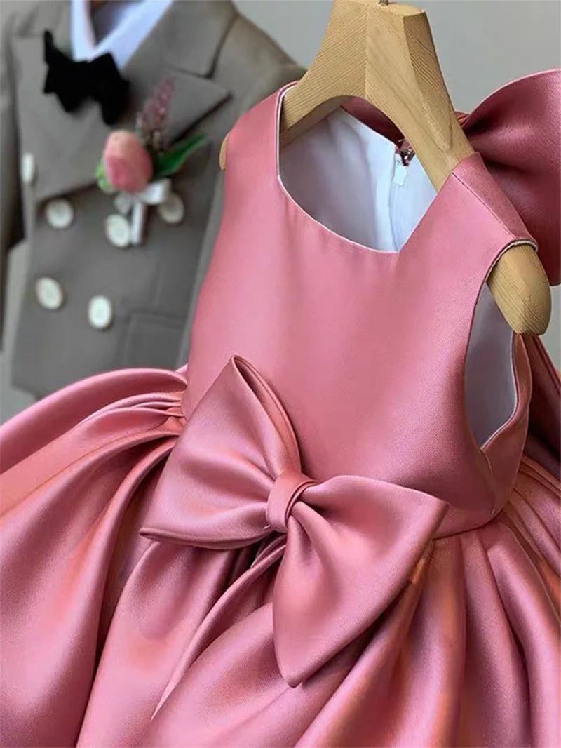 Girls Big Bow Princess Dresses Kids Sweet Tutu Baby Birthday Party Christening Gown Ball Children Baptism Clothes Vestidos