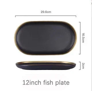 Porcelain Dinner Plates Dishes Plates and Bowls Set Black Tableware Set Food Plate Salad Soup Bowl Dinnerware Set for Restaurant