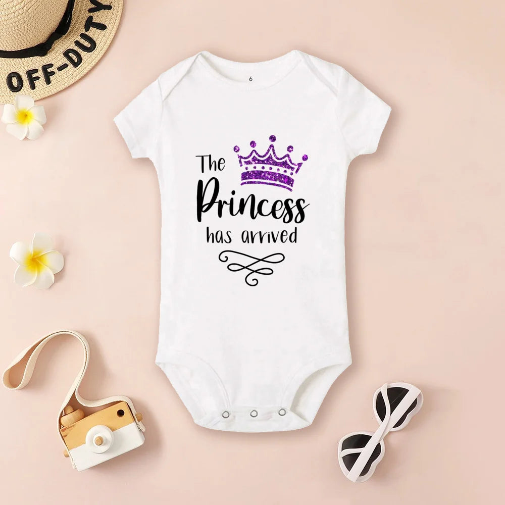 The Princess Has Arrived Baby Bodysuit, Baby Girls Short Sleeve Clothes Romper, Newborn Crown Print Jumpsuit, Infant Shower Gifts