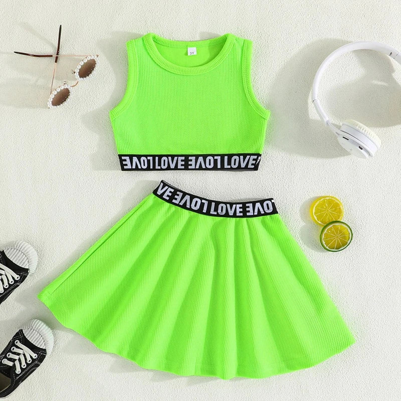 2PCS Children Baby Girl Clothing Set Sweet Sporty Style Round Neck Vest Top+Short Skirt Fashion Summer Outfit for 3-8Y Kids Girl