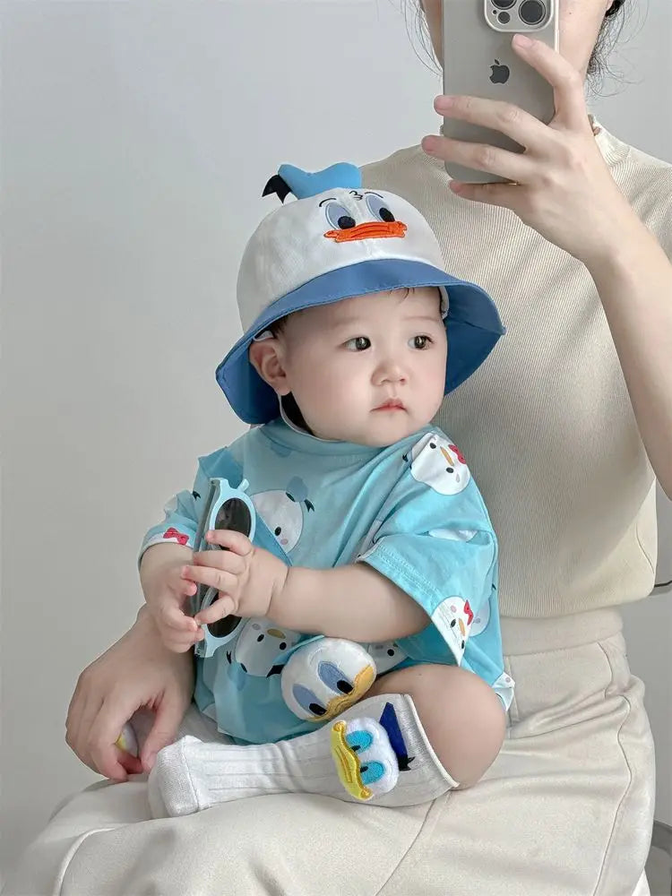 Disney Newborn Baby Romper Sock Hat 3 Pcs Set Boy Girl Cartoon Winnie the Pooh Donald Daisy Duck Cotton Jumpsuit Infant Bodysuit