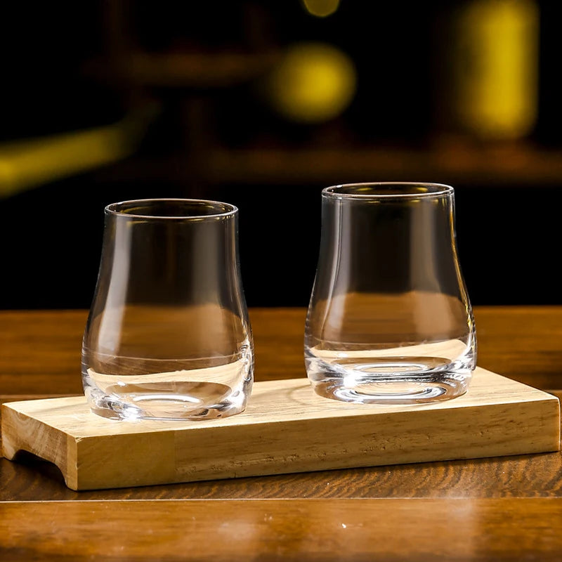 Round egg shaped clear Old Fashioned Whiskey Glasses with Wooden tray Whiskey Tumblers Glassware for Bourbon Barware