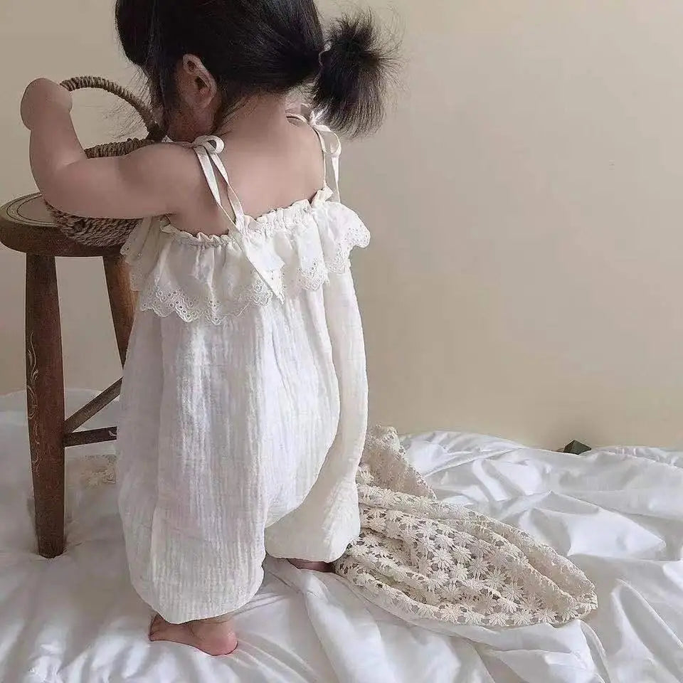 2025 Summer New Baby Girl Sleeveless Sling Jumpsuit Solid Cute Toddler Princess Overalls Cotton Infant Girl Romper Baby Clothes