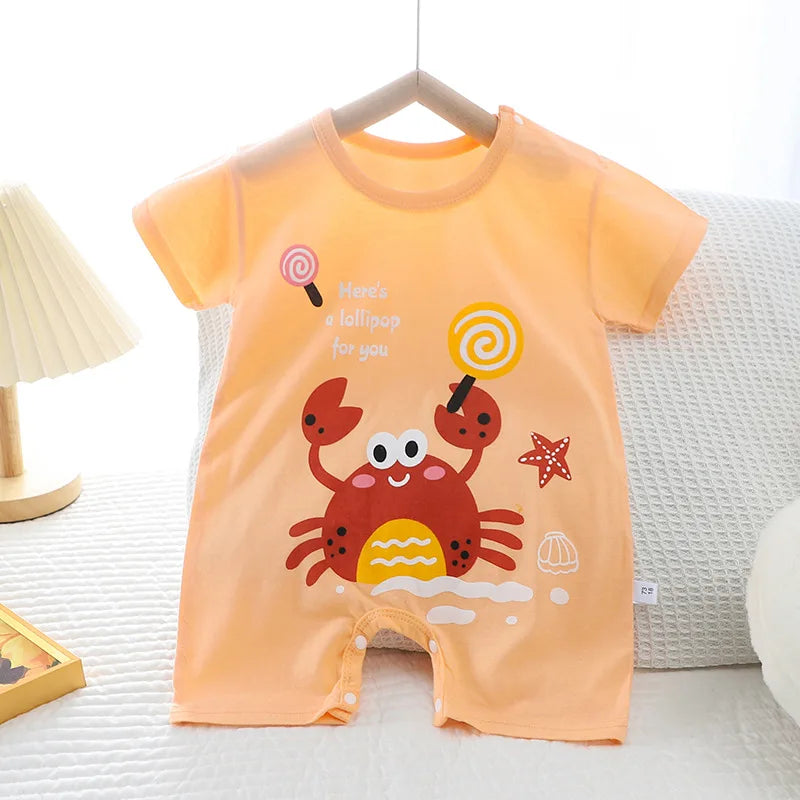 Infant Toddler Crawling Clothes Cotton Summer Boys Girls Thin Baby Short Sleeved Romper Suit Children's Onesie