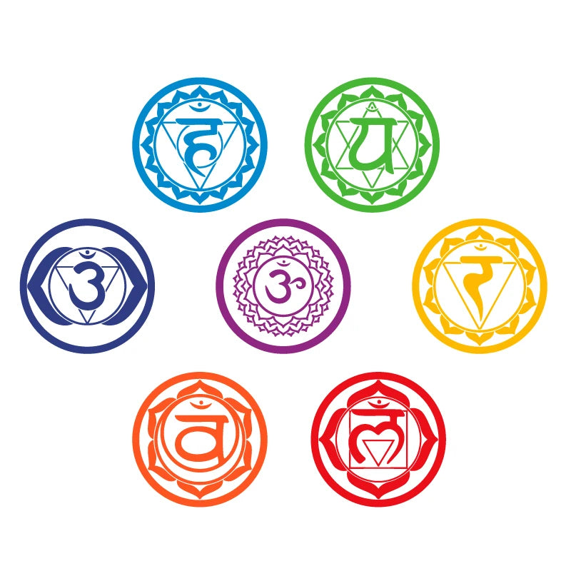 7pcs/set Chakras Vinyl Wall Stickers Mandala Yoga Om Meditation Symbol Wall Decals For Home Living Room/Yoga Studio Decoration