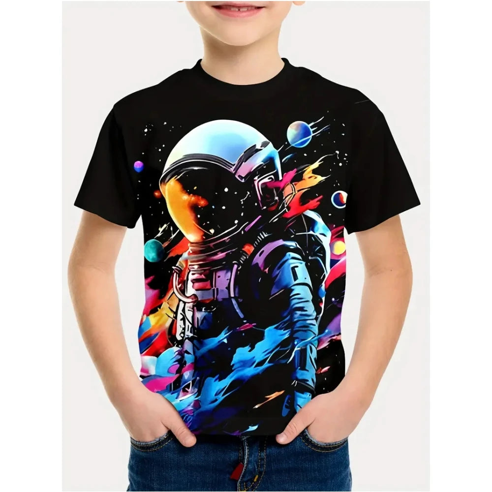 Boys Kids Clothes Stylish Cartoon Space Astronaut Graphic T Shirts Boys Girls Summer Short Sleeve Outdoor Clothes for Children