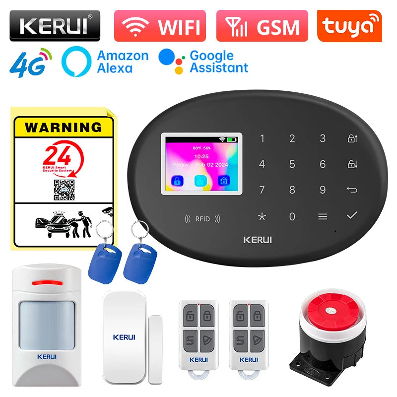 KERUI W204 4G Home Alarm System New Black Alarm Panel Wireless Motion Sensor Tuya Smart WiFi GSM for Home Security Motion Sensor