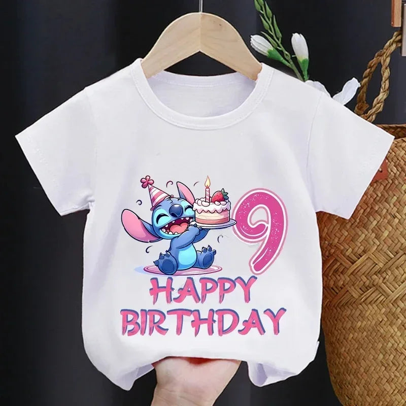 Disney Lilo Stitch 1-9 Birthday Kids Tshirts for Baby Party T-Shirt Tees Girls Party Children T Shirt with Clothes Boy Tshirt
