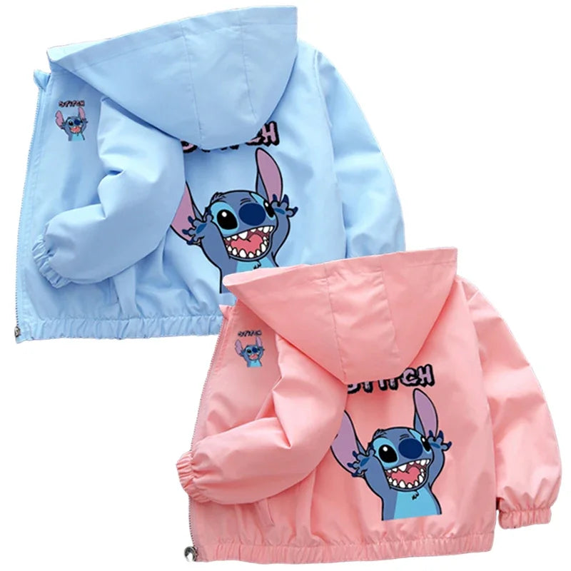 Lilo and Stitch Kids Hooded Jacket Coat 2025 Autumn Baby Boy Girls Cartoon Zipper Long Sleeve Casual Clothing Children Outerwear