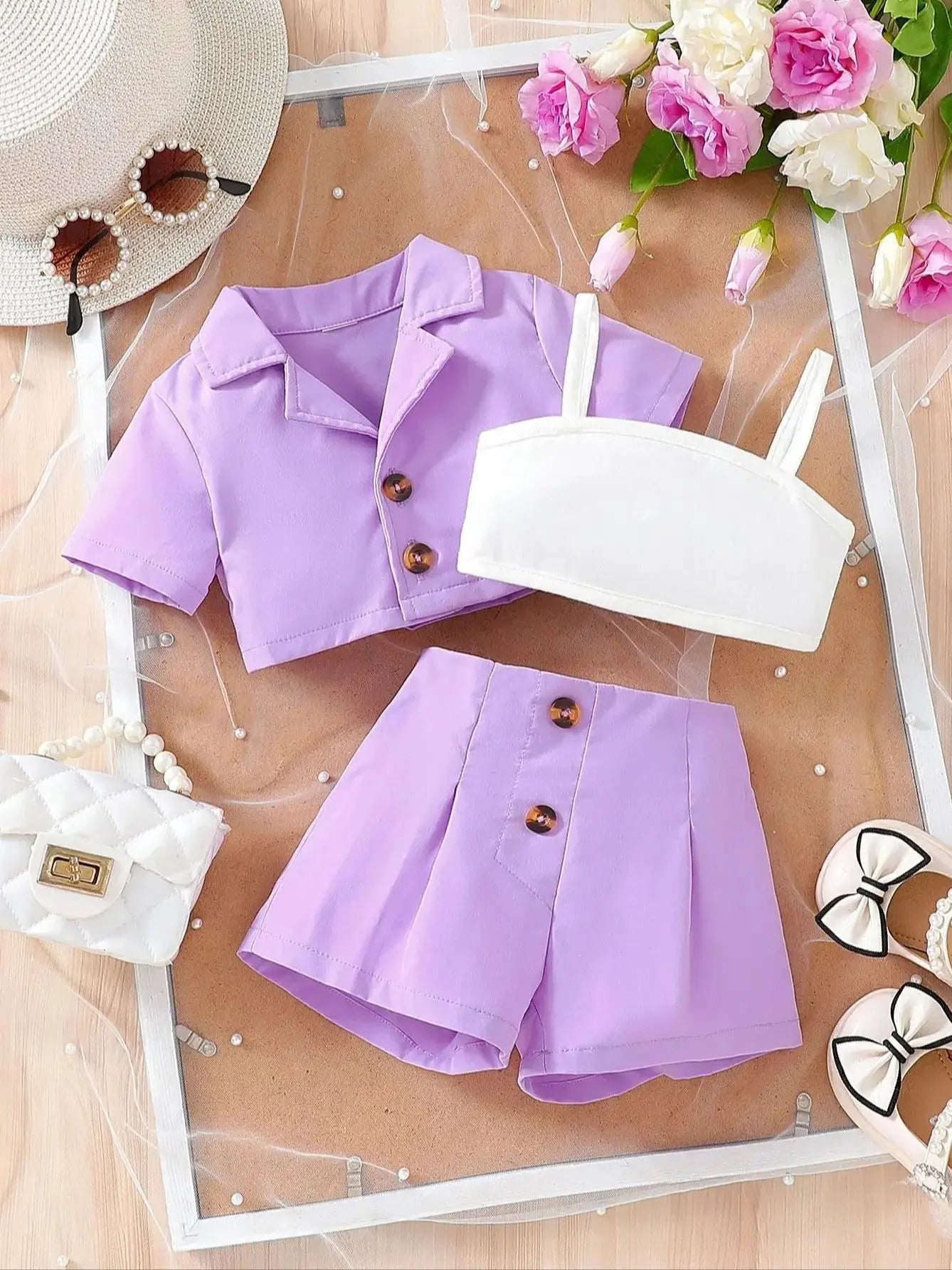 Children's New Summer Pure Color T-shirt, Shorts and Pants Three-piece Set for Baby Girls