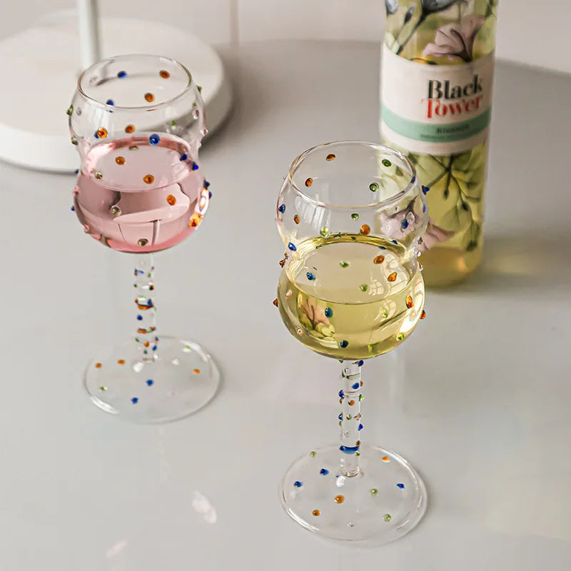 1 Piece 300ML Creative Cute Colorful Dots White Wine Goblet Red Wine Glass