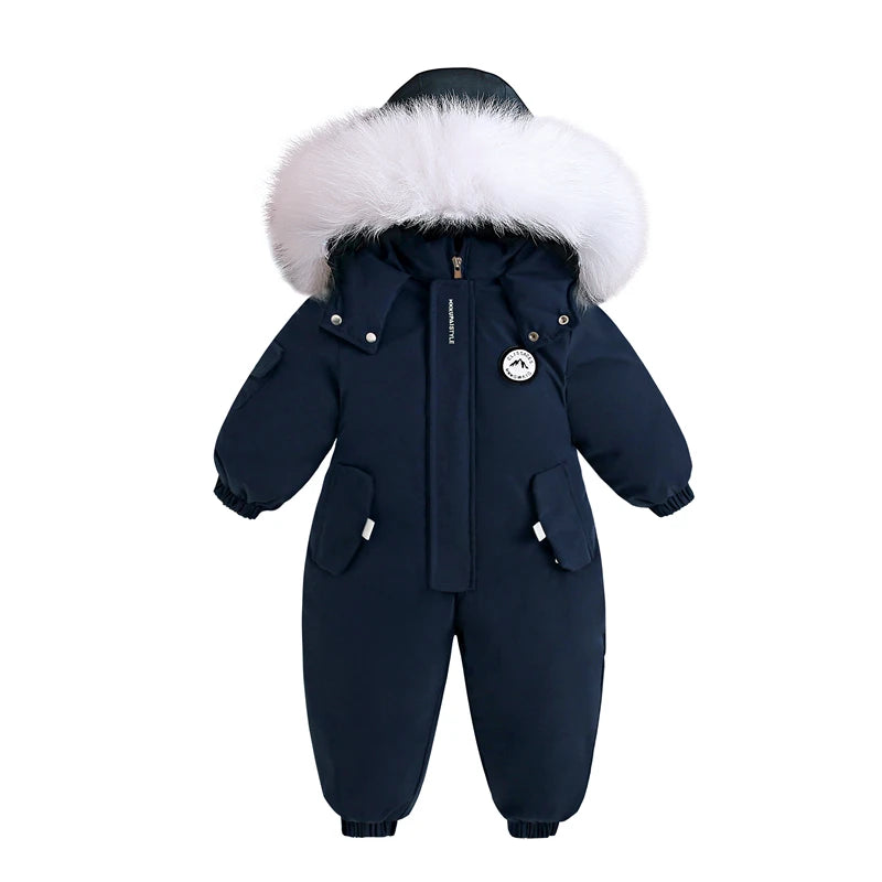 Winter Baby Ski Suit Plus Velvet Baby Jumpsuit Boys Overalls Warm Kids Clothes Waterproof Children Clothing Set 1-5 Years